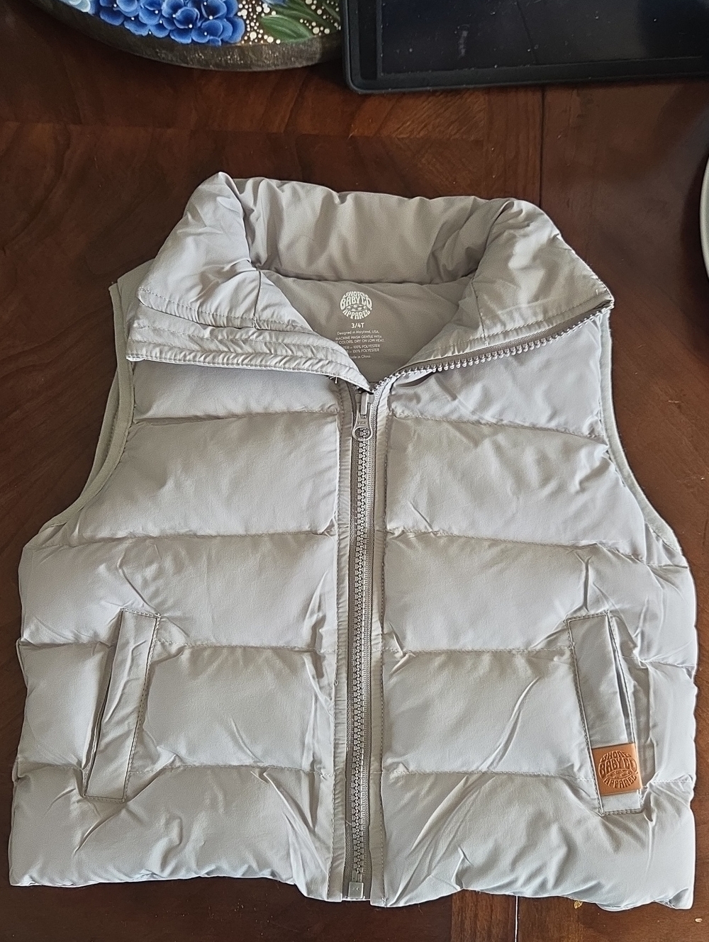 Children's Light Gray Quilted Puffer Vest with Stand Collar